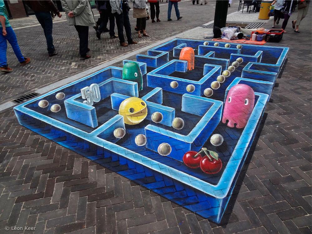 Pac-Man es inspiraci�n para una pintura de efecto tridimensional