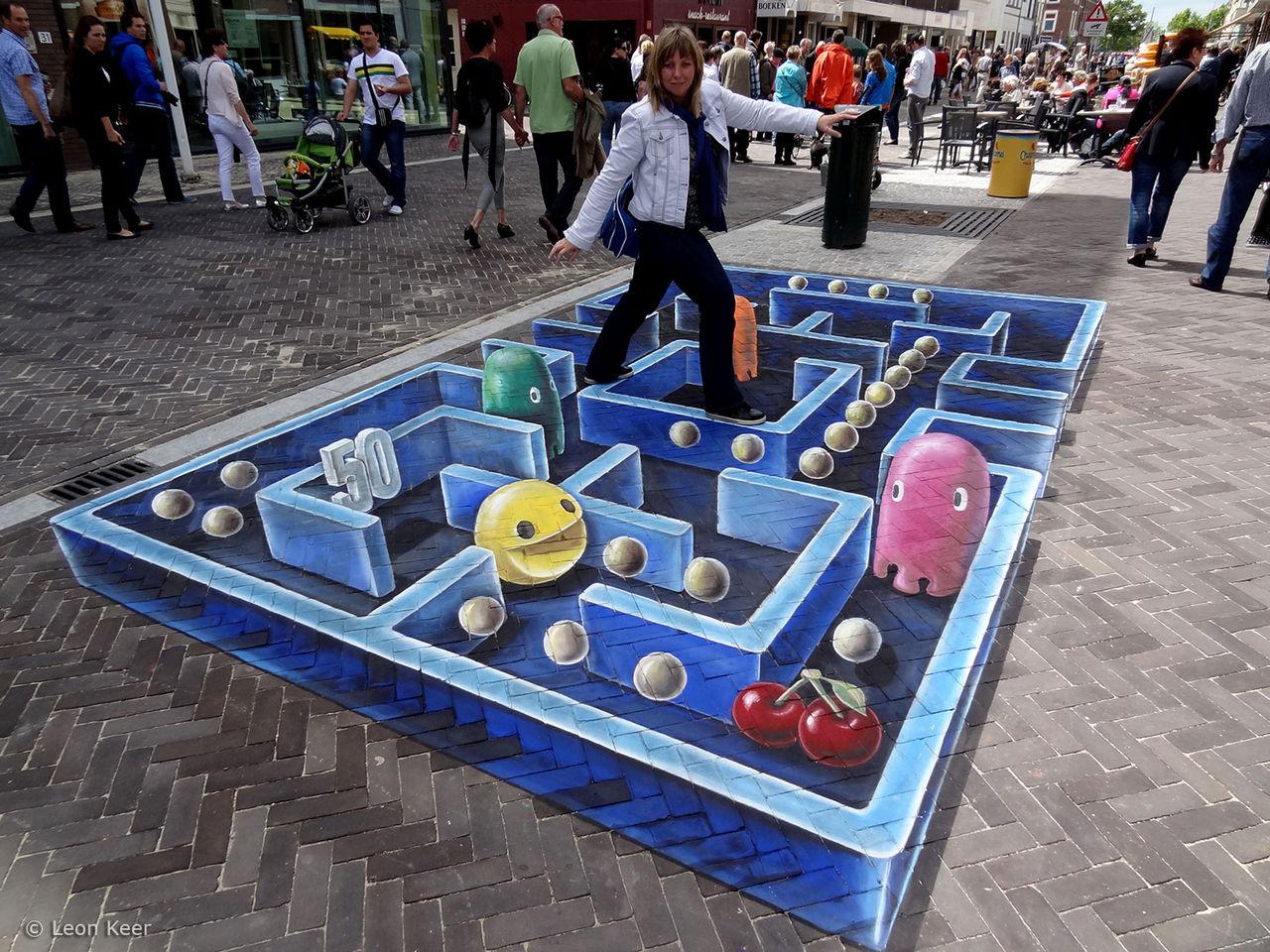 Pac-Man es inspiraci�n para una pintura de efecto tridimensional