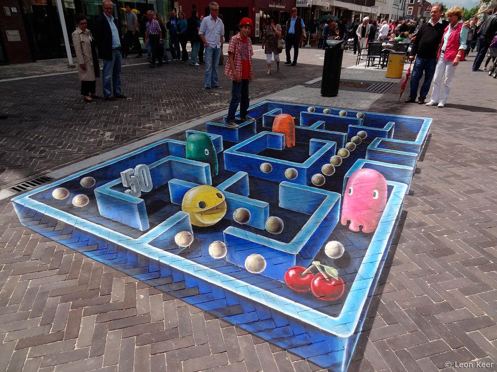 Pac-Man es inspiraci�n para una pintura de efecto tridimensional