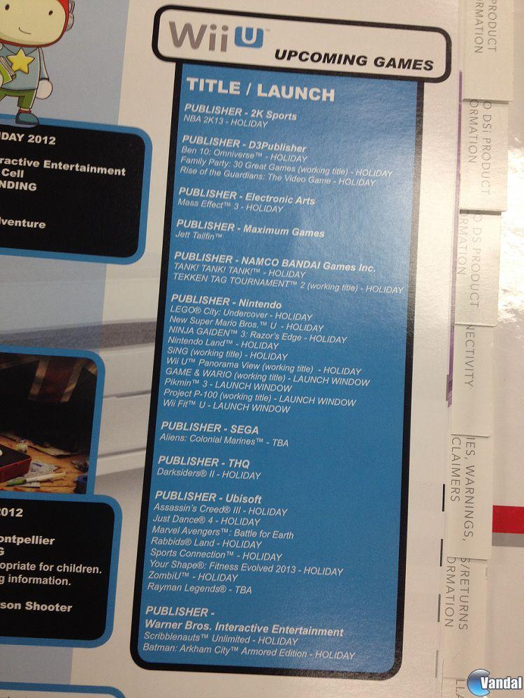 Filtrada una posible lista de juegos para el lanzamiento de Wii U